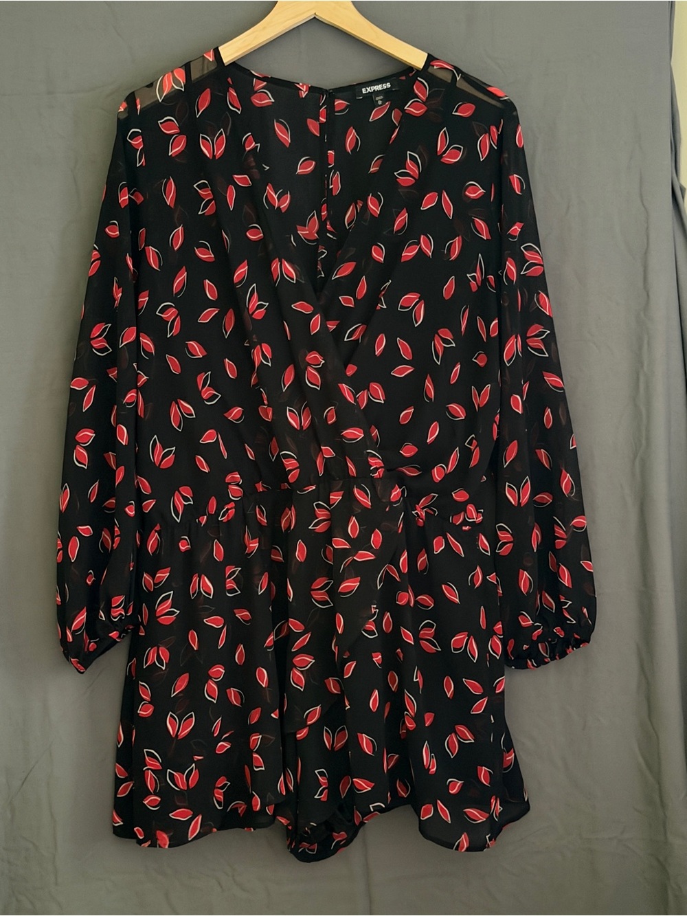 Express Black Romper with Red Leaf Print - Picture 2 of 6